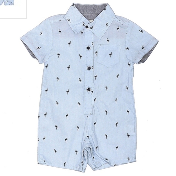 Free Planet Short Sleeve Collared One Piece Baby Boy 0-3M Blue Flamingo Print - Picture 1 of 8